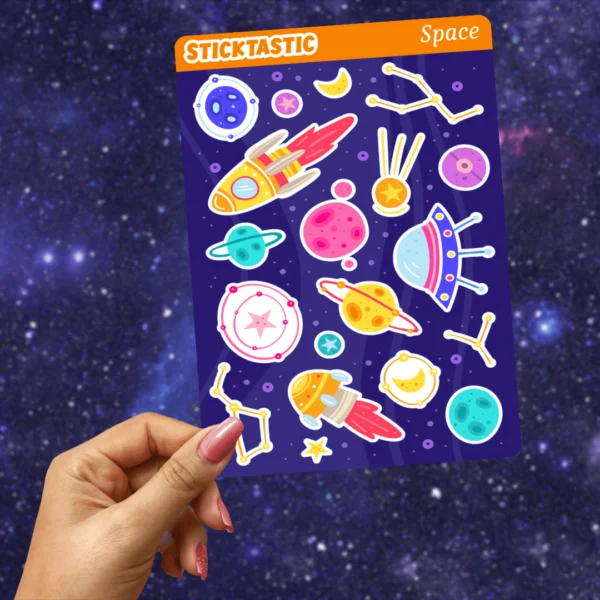 Space_1_Sticktastic_Sticker_Sheet_5x7 Space Theme Paper Sticker Sheets (set of 2 sheets)