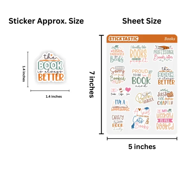 Books_1_2_Dimension_Sticktastic_Sticker_Sheet_5x7 Book Lovers Theme Paper Sticker Sheets (set of 2 sheets)