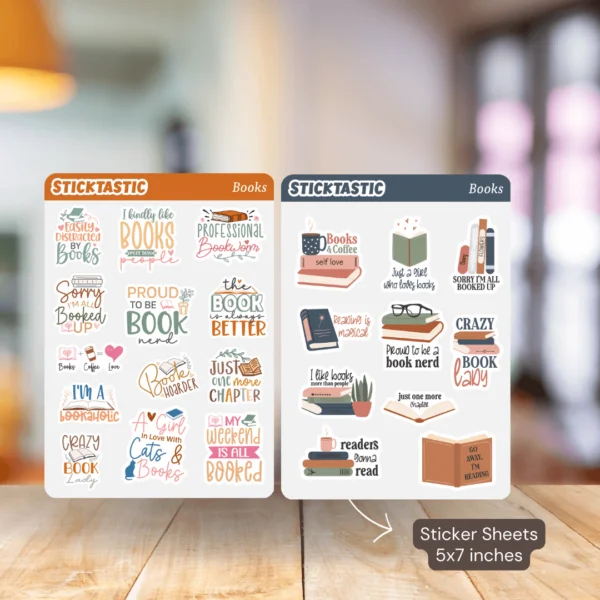 Books_1_2_Sticktastic_Sticker_Sheet_5x7 Book Lovers Theme Paper Sticker Sheets (set of 2 sheets)