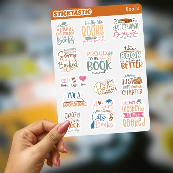 Books_1_Sticktastic_Sticker_Sheet_5x7 Book Lovers Theme Paper Sticker Sheets (set of 2 sheets)