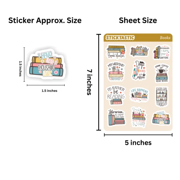 Books_3_4_Dimension_Sticktastic_Sticker_Sheet_5x7 Book Lovers Theme Paper Sticker Sheets (set of 2 sheets)
