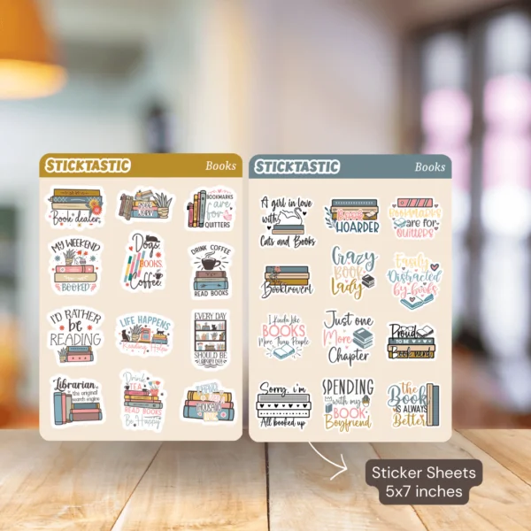 Books_3_4_Sticktastic_Sticker_Sheet_5x7 Book Lovers Theme Paper Sticker Sheets (set of 2 sheets)