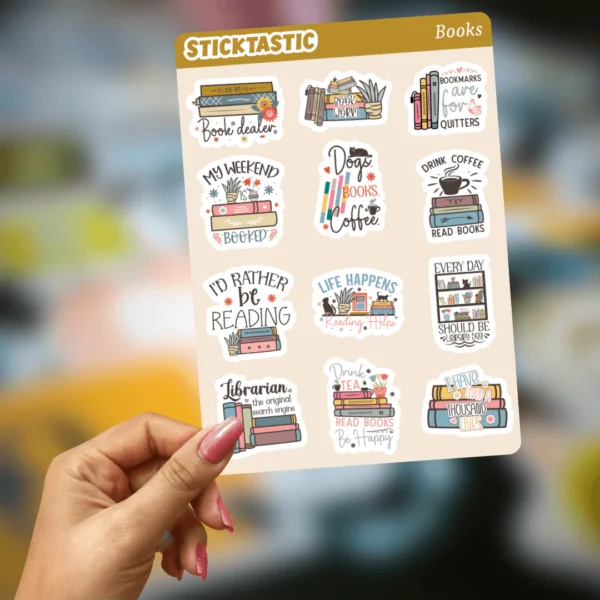 Books_3_Sticktastic_Sticker_Sheet_5x7 Book Lovers Theme Paper Sticker Sheets (set of 2 sheets)