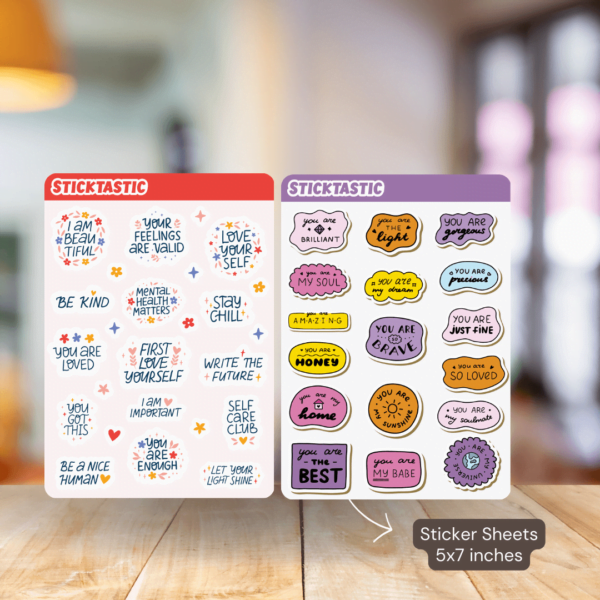 PositiveAffirmations_1_2_Sticktastic_Sticker_Sheet_5x7 Positive Affirmations Paper Sticker Sheets (set of 2 sheets)
