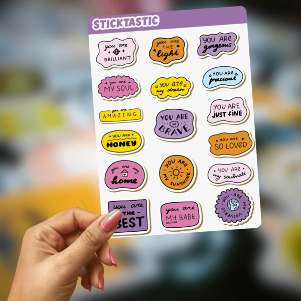 PositiveAffirmations_2_Sticktastic_Sticker_Sheet_5x7 Positive Affirmations Paper Sticker Sheets (set of 2 sheets)