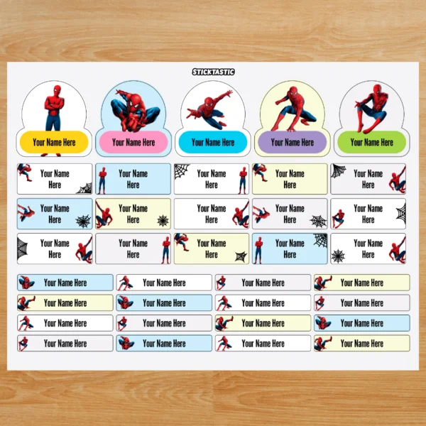 ST_NT002_Spiderman Spiderman Theme - Customized Name Labels for Kids (36 Paper Stickers)