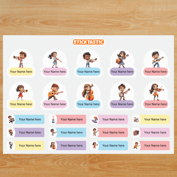 ST_NT004_Music Music Theme - Customized Name Labels for Kids (22 Stickers) NT004