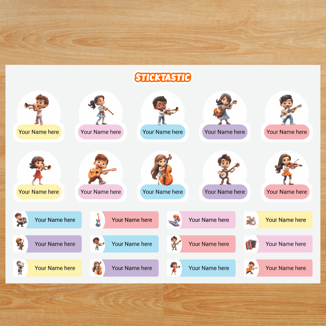 Song Names Label Music Theme - Customized Name Labels for Kids (22 Stickers) NT004 ...