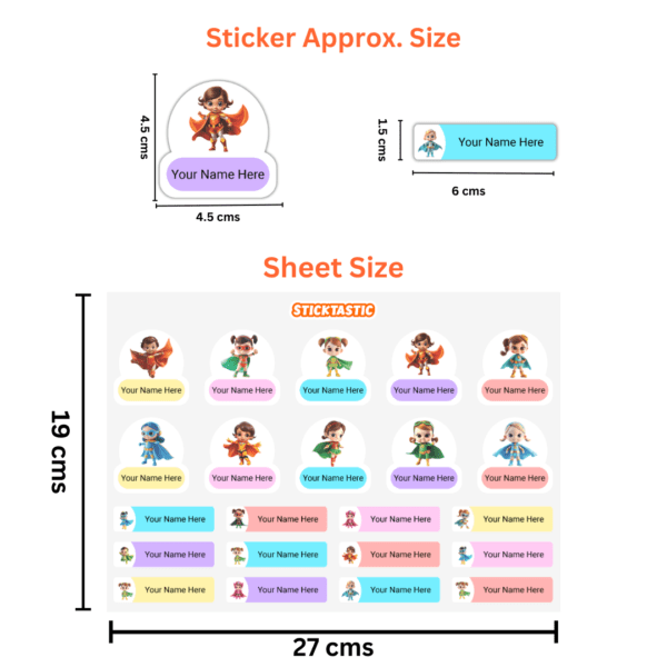 ST_NT004_Superheroes_Dimension Superhero Girl Theme - Customized Name Labels for Kids (22 Stickers) NT004