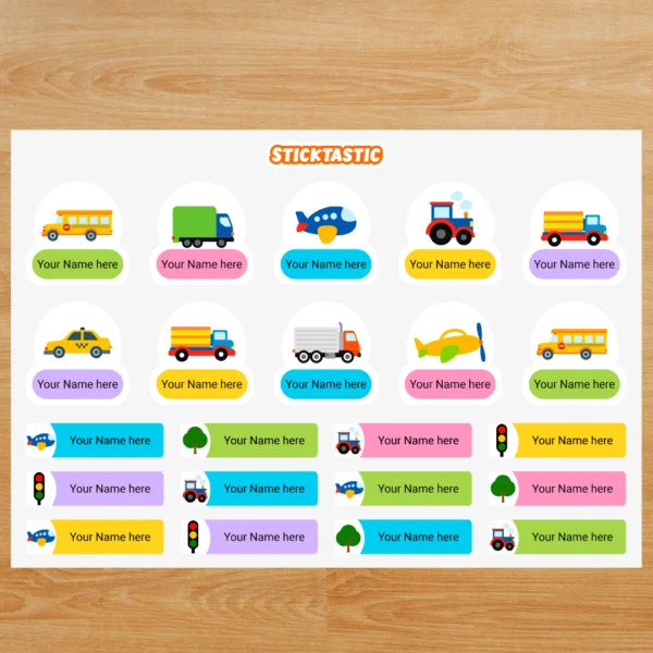 ST_NT004_Transport Transport Theme - Customized Name Labels for Kids (22 Stickers) NT004