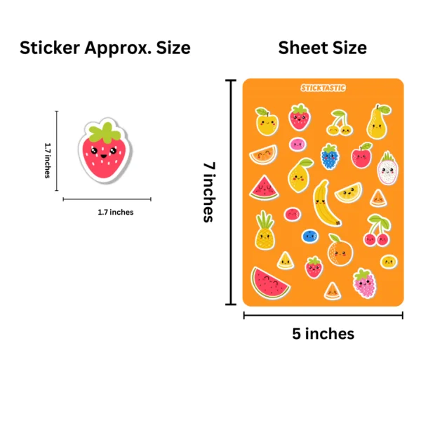 Kawaai_3_4_Dimension_Sticktastic_Sticker_Sheet_5x7 Kawaii - Fruits and Vegetables Paper Sticker Sheets (set of 2 sheets)