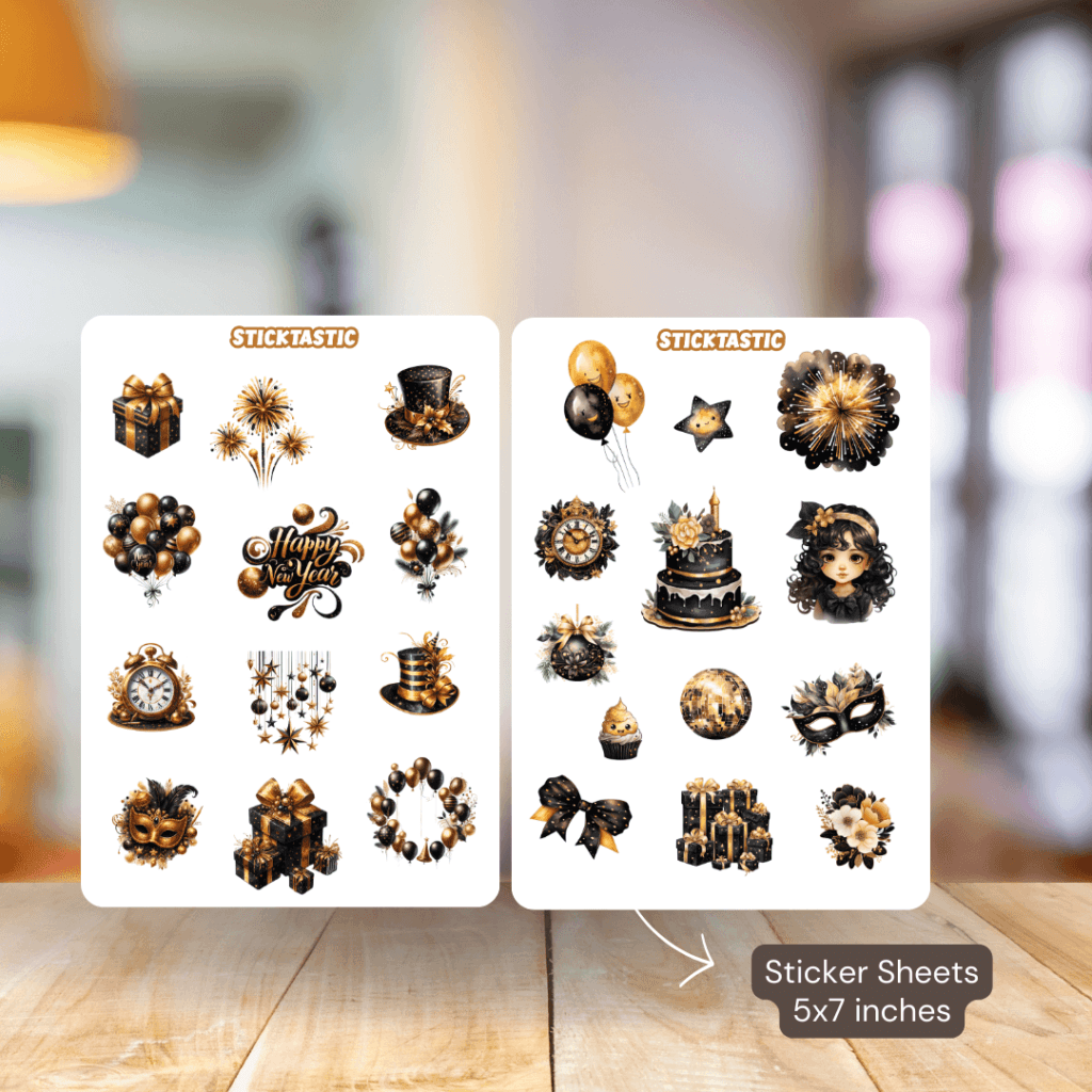 New Year Theme Paper Sticker Sheets (set of 2 sheets)