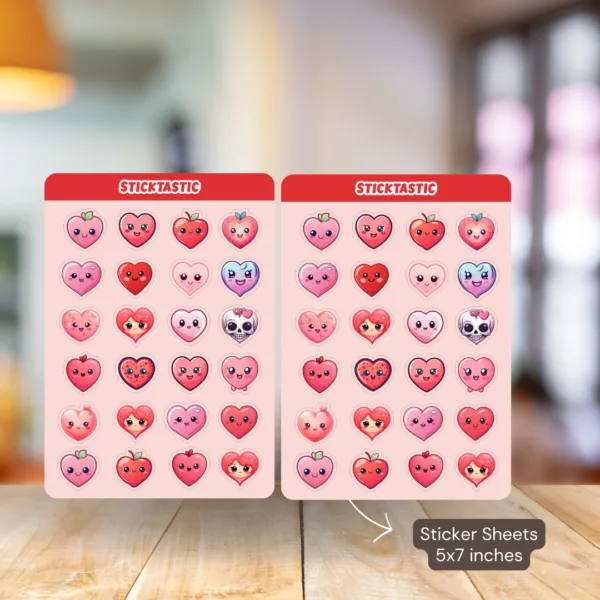 Heart_1_2_Sticktastic_Sticker_Sheet_5x7 Hearts Paper Sticker Sheets for Scrapbooking, Journaling, Planners, and DIY Crafts - Set of 2 Sheets (5x7 inches) - Cute and Decorative - Perfect for Gifting and Creative Projects