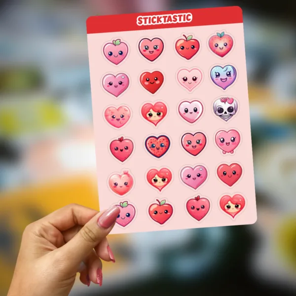 Heart_1_Sticktastic_Sticker_Sheet_5x7 Hearts Paper Sticker Sheets for Scrapbooking, Journaling, Planners, and DIY Crafts - Set of 2 Sheets (5x7 inches) - Cute and Decorative - Perfect for Gifting and Creative Projects