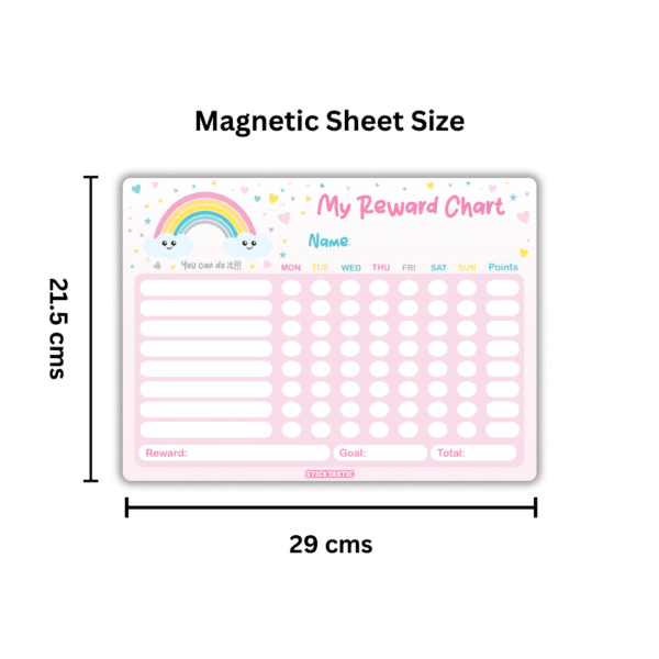 RewardChart_001_Pink_Dimensions Magnetic Reward & Chore Chart for Kids – Rewritable Erasable Board with Free Marker – Perfect for Daily Routines & Habits– Available in Blue & Pink